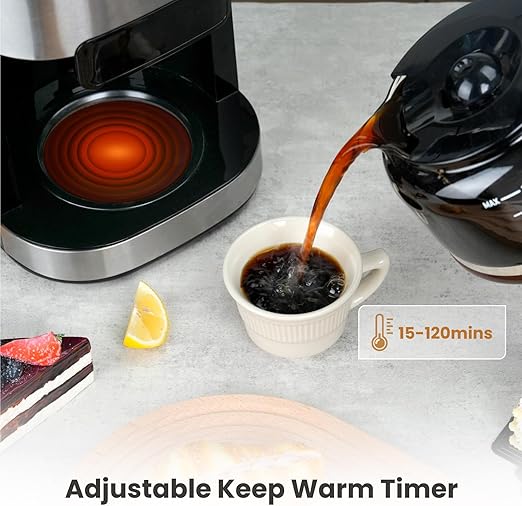 Gevi 10-Cup Coffee Maker with Built-in Burr Grinder, Programmable Timer, 1.5L Water Tank, Reusable Filter & Warming Plate โ Drip Coffee Machine for Fresh Ground Coffee