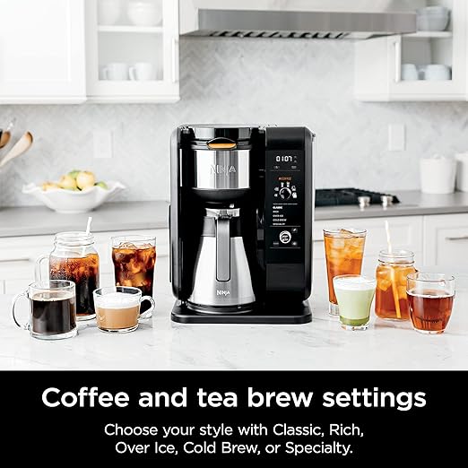 Ninja Hot and Cold Brewed System, Tea & Coffee Maker, with Auto-iQ, 6 Sizes, 5 Styles, 5 Tea Settings, 50 oz Thermal Carafe, Frother, Coffee & Tea Baskets, Dishwasher Safe Parts, Black, CP307