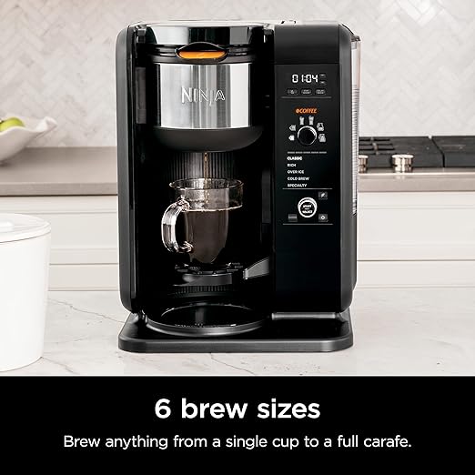 Ninja Hot and Cold Brewed System, Tea & Coffee Maker, with Auto-iQ, 6 Sizes, 5 Styles, 5 Tea Settings, 50 oz Thermal Carafe, Frother, Coffee & Tea Baskets, Dishwasher Safe Parts, Black, CP307